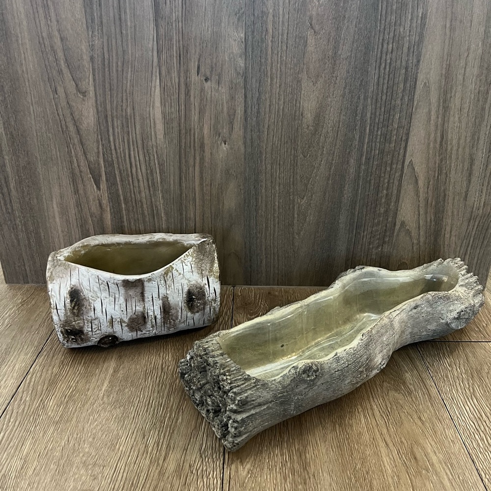Two Log/Wood Glass Plant Pots/Vase
